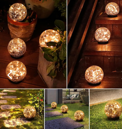 KIT DE 3 ESFERAS DE LUZ SOLAR JARDIN